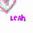Pixelated heart-shaped icon with pink and green layers above purple text reading 'Leah' on white background.