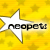 Yellow background with scattered star shapes, a white star-shaped cursor overlay, and black text reading 'neopets' in lowercase letters.