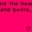 Bright pink background with black pixelated text reading "nd the head the head still beats..still beats.." and two small pixelated heart symbols at the bottom center and bottom right.