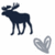 Dark blue moose silhouette stands left of a light gray heart shape on white background.