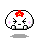 Four pixel-art frames of a white rounded character with red flower on head, showing facial expression changes across animation sequence.