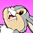 Pixelated cartoon character with gray fur and large eyes on pink background, next to red circular logo with yellow 'D' symbol and Disney.com text.