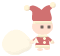 Pixel art animation of a character in red and white attire holding a large sack, shown across two frames with slight pose changes.