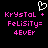 Pixelated pink text on black background with white heart outline above, displaying 'KrysTaL + FeLiSiTy= 4EvEr' in two identical side-by-side sections.