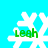 Four identical pixelated snowflakes with green text 'Leah' on a bright cyan background, each showing slight variations in snowflake shape and text alignment.
