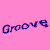 A static image with a pink background displays repeated text in dark blue, featuring phrases like 'groove groove groove work it work it' and 'dance dance dance'.