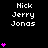 Pixelated text 'Nick Jerry Jonas' appears in white on black background with pink heart symbols scattered around, some forming vertical stacks.