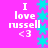Pixelated text and symbols on a bright pink background with cyan star patterns, showing repeated phrases "I love russell" and heart emoticons <3.