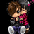 Pixelated chibi-style character with brown hair and black eyes, wearing a black top and white pants, embracing another character with dark hair and a pink patterned shirt.