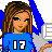 Pixel art contact sheet showing a female volleyball player character in blue jersey with number 17, black shorts, and blue shoes across four animation frames on gray background.
