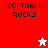 A split-screen image with red and white sections displaying "SOFTBALL ROCKS" text, featuring a white star on the top-right and a red star at the bottom-left.