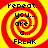 Four identical display a red and yellow spiral background with black text reading 'repeat... you... are... a... FREAK' in pixelated font