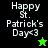 Pixelated St. Patrick's Day icon with 'Happy St. Patrick's Day<3' text and star symbols on black, green, and bright green backgrounds.
