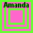 Four identical square display the name "Amanda" above nested green and pink squares on a bright green background