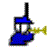 Pixelated blue and yellow trumpet icon with "OCHS WARRIOR" text above and "TRUMPET" text below, displayed in a contact sheet layout with two identical frames on white background.