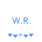 Blue pixelated text "W.R." above five blue puzzle pieces with one light blue piece, displayed in two identical side-by-side frames.