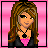 Pixel art buddy icon featuring a cartoon woman with long brown hair and green eyes on the left, next to green text reading "Original Icons .com" on a dark green background.