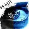 A stylized eye with a blue iris and black pupil, featuring a white pentagram symbol in the center, with partial text 'HIM' visible in the top-left corner.
