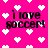 Bright pink background with scattered white pixelated hearts and black text reading 'i love soccer!' in a blocky font.