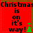 Red background with black text reading "Christmas is on it's way!" and green pixelated Christmas trees, arranged in a pattern