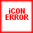 Four identical square display red pixelated text reading 'iCON ERROR' on white backgrounds with thin red borders
