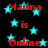 Red text on black background with cyan stars, displaying "Marina is Online Marina" repeated in a pattern