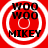 Red background with white concentric circles and black text reading "WOO WOO MIKEY" in four identical quadrants.