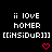 Pixelated text and red heart icons arranged in a on black background with gray corner overlay