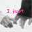 A black-and-white image of two hands holding, with pink text reading "I just want to hold your hand..." in pixelated font.