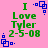 Green text reads "I Love Tyler 2-5-08" on pink background with blue square patterns, showing animation changes in blue pattern positions.