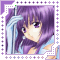 Anime-style character with purple hair and blue clothing, shown in a of with changing golden symbols