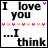 Two side-by-side animated frames of a pixelated buddy icon showing text and heart symbols with color variations between frames.