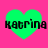 Four green heart shapes on a pink background with the text 'Katrina' in black pixelated font overlaid on each heart.