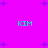 A static image with a bright purple background featuring scattered small blue plus signs and four instances of the text 'KIM' in cyan pixelated font.