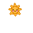 Pixelated sun icon with smiling face and pink cheeks, paired with text 'HERE COMES THE SUN' in black and red lettering.