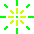 A static pixel art composition of green and yellow geometric shapes arranged symmetrically on a gray background.