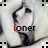 repeated anime-style character images with red text 'loner' overlaid on each, set against a light background with black-and-white pixel patterns