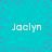 Cyan background with scattered pink dots and four instances of the text 'Jaclyn' in white pixelated font arranged in a