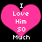 Two identical pink heart-shaped icons with white text reading "I Love Him So Much" displayed side-by-side on a black background.