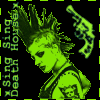 A neon green and black animated icon shows a punk-style figure with spiked hair holding a revolver, with text reading "Sing Death House" on the left side.