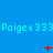 Blue background with repeated cyan text 'Paige<333' and red pixelated symbols changing across three