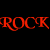 Red and black with 'ROCK' text on top , 'ON' text on bottom left, and a pixelated electric guitar image in the center-right