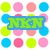 Pixelated green text 'NIXON' on blue rectangle with colorful circles in background.