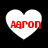 Four white heart-shaped icons with red text 'AARON' on black background, each showing different pixelation levels.