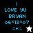 Pixelated text displays 'i LOVE YU BRYAN 06*13*07' with a star symbol, shown in four variations of background color and star shape.