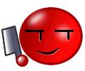 A contact sheet of 10 animated frames showing a red circular cartoon face with T-shaped eyes and a smiling mouth, holding a cleaver-like knife on the left side against a gray background.