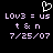 Pixelated icon with white heart symbol above text reading 'LOv3 = us t & n 7/25/07' in light purple on black background.