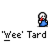 Animated pixel art contact sheet showing a blue-and-white cartoon character in multiple poses with 'Wee Tard' text below each frame on gray background.