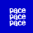 Blue background with white 'pace' text repeated in four quadrants, each with black horizontal bars covering parts of the text.