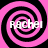 Four identical pink and black spiral patterns arranged in a , each containing the text 'Rachel' in white pixelated font